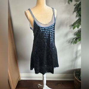 NWT Free People Intimately Ocen Blue Combo Sequined Mini Dress Sz S